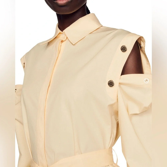 Sandro Women's Natural Snap-detailed Cotton-poplin yellow Shirt -size 4-6 US - Picture 3 of 12